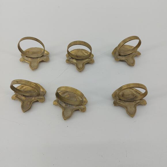 Set of 6 Frog Dining Napkin Rings Lux Gold Tone Creepy - Picture 6 of 6